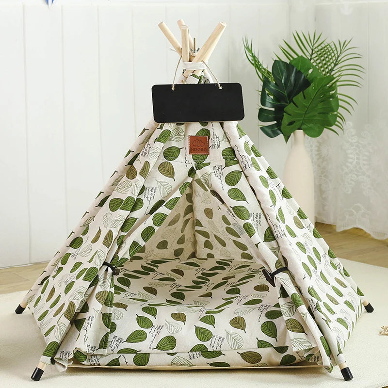 Pet Teepee Bed White Canvas Dog Cute House