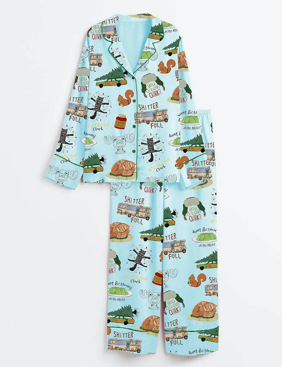 Women's It's A Beaut Clark Christmas Vacation Long Sleeve Satin Pajama Set