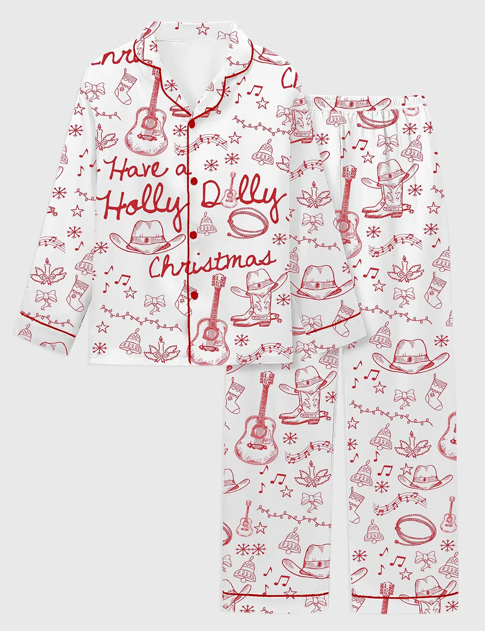 Kid's Have A Holly Dolly Christmas Retro Country Music Holiday Long Sleeve Satin Pajama Set