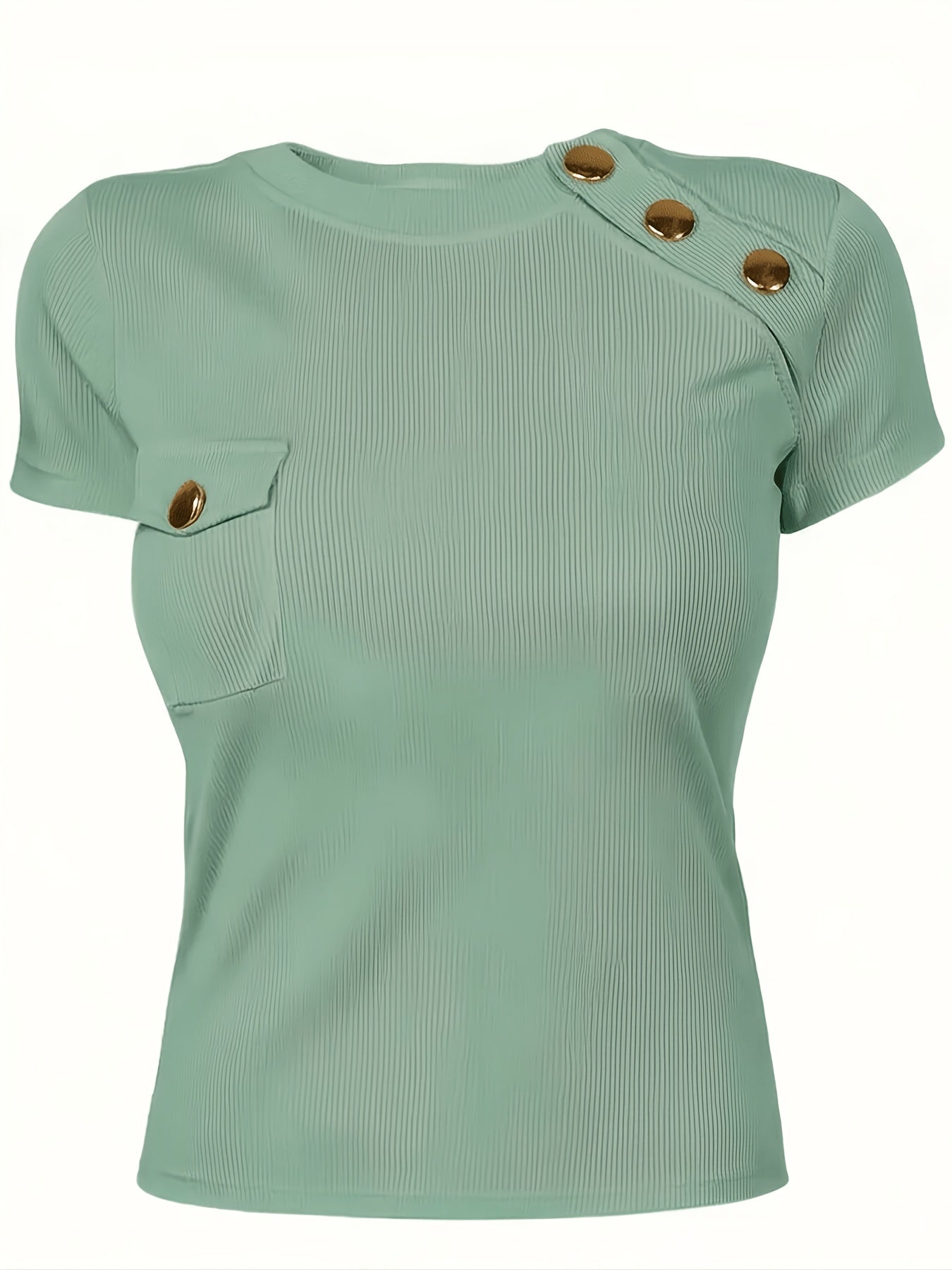 Women's Ribbed Button Detail T-Shirt