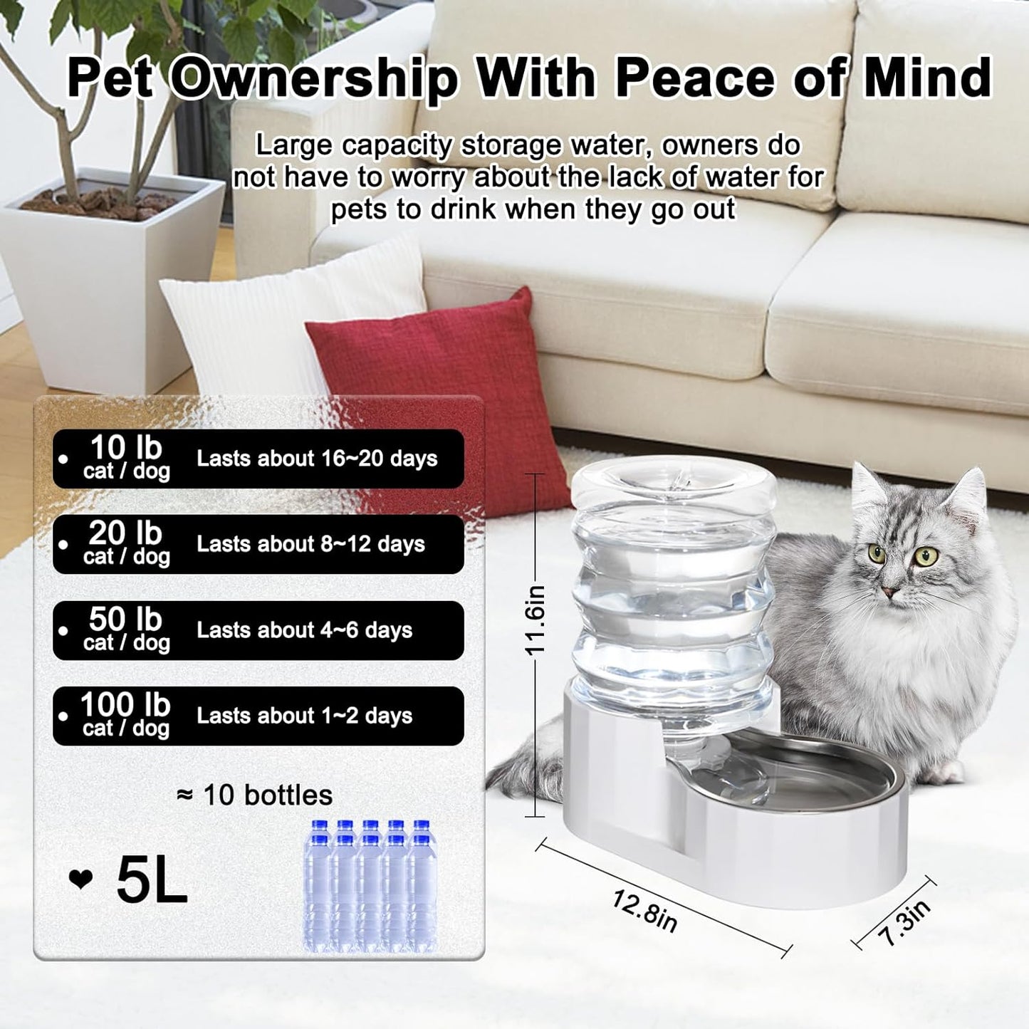 Stainless Steel Pet Waterer - Automatic BPA-Free Water Feeder, 8L Capacity with Two Caps & Filters