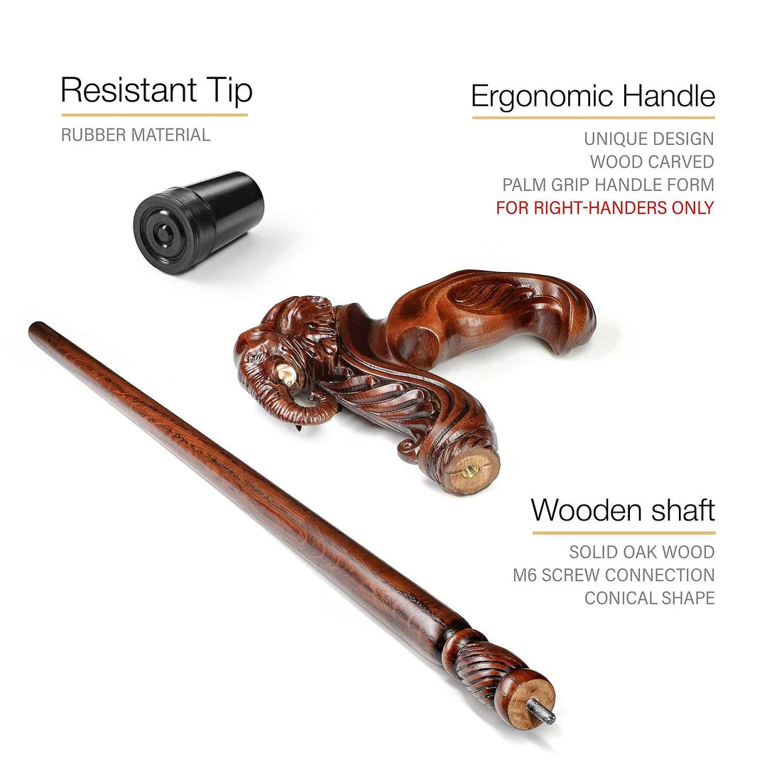 Elephant Cane Wooden Walking Stick Ergonomic Handle