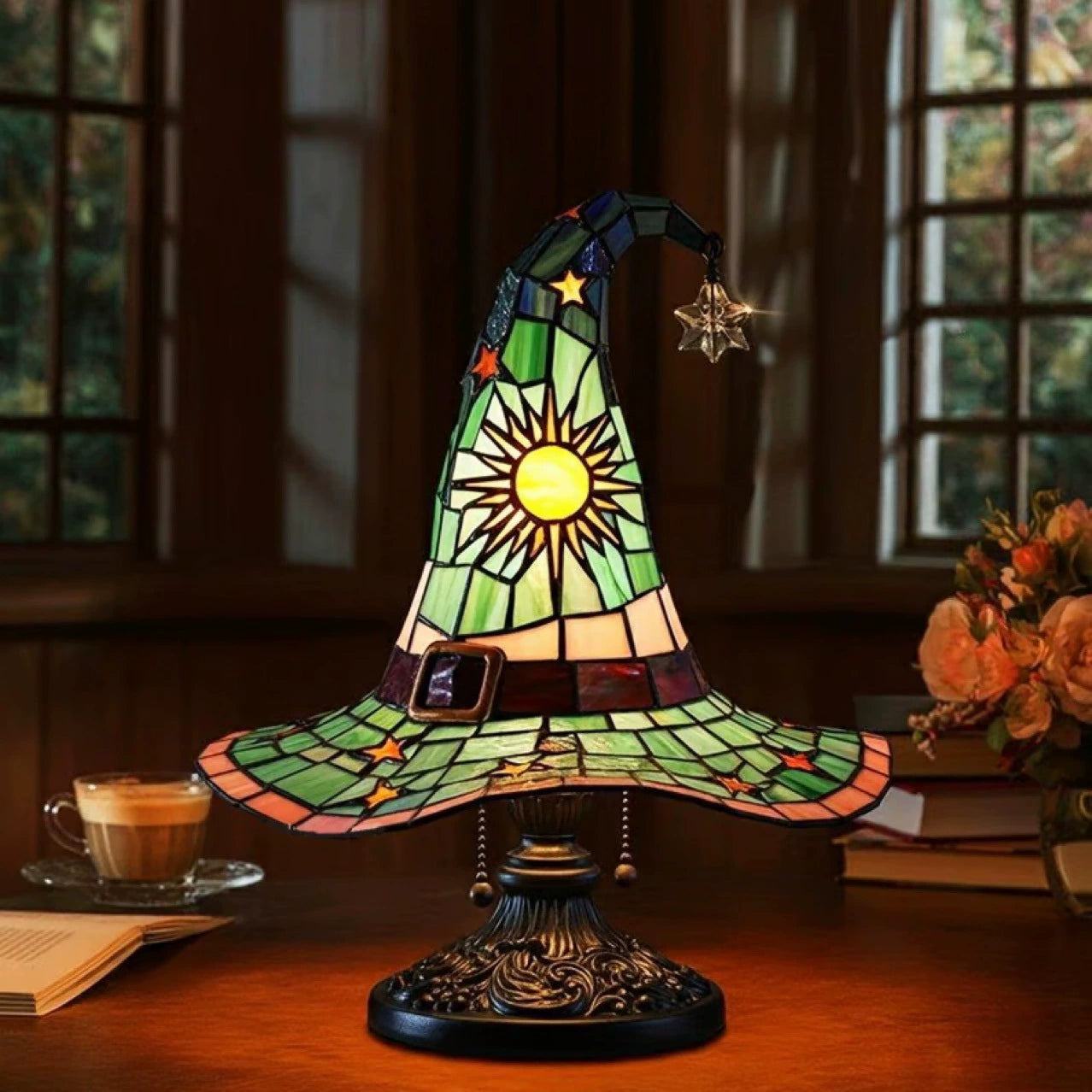 Stained Glass Witch Hat Lamp