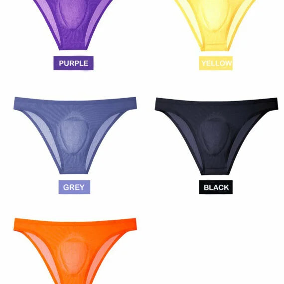 3D Seamless Pouch – Men’s Striped Ultra Thin Ice Silk Seamless Briefs (5 Pack)