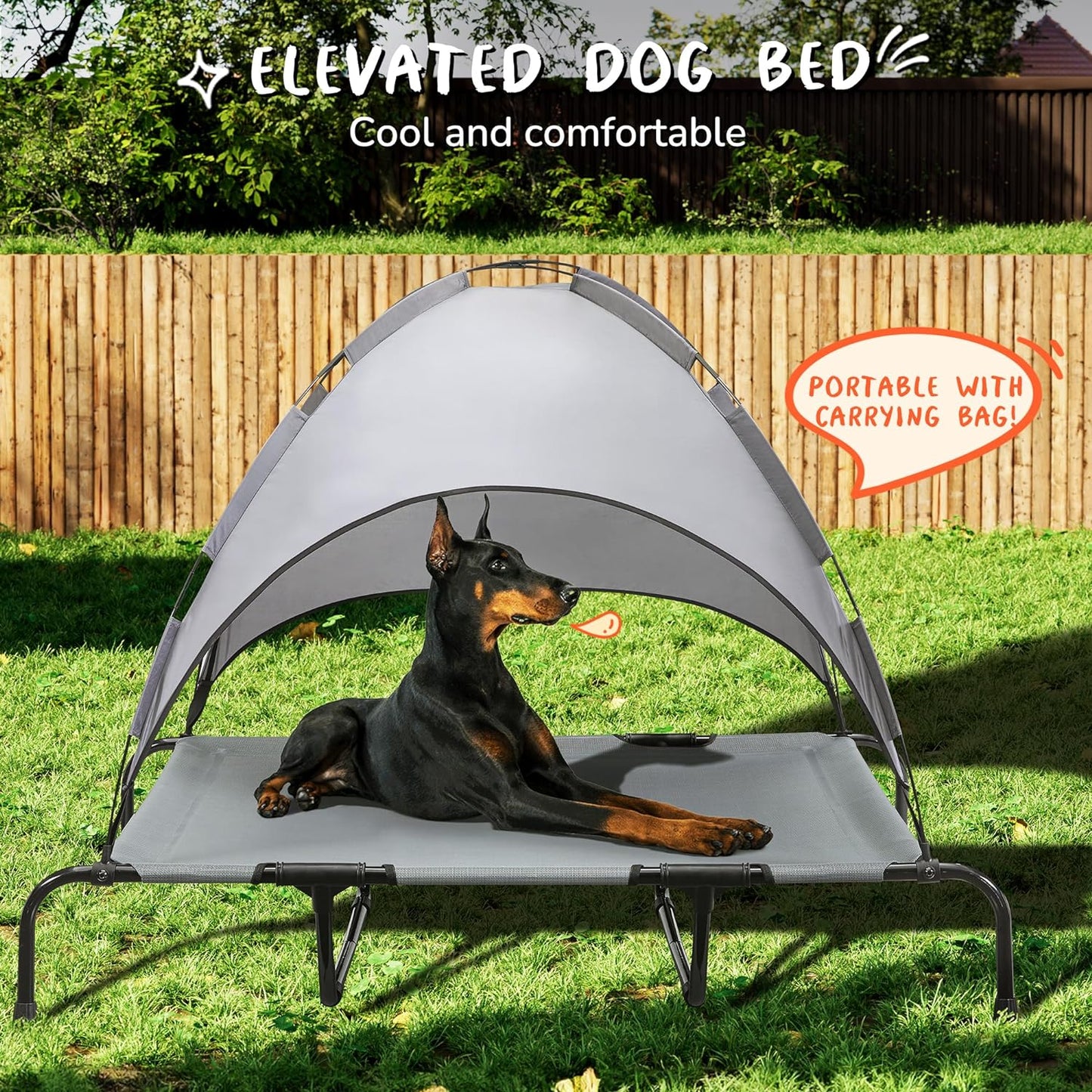 Outdoor Dog Bed with Canopy, XL Elevated Dog Bed, Dog Cot