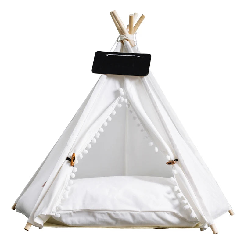 Pet Teepee Bed White Canvas Dog Cute House