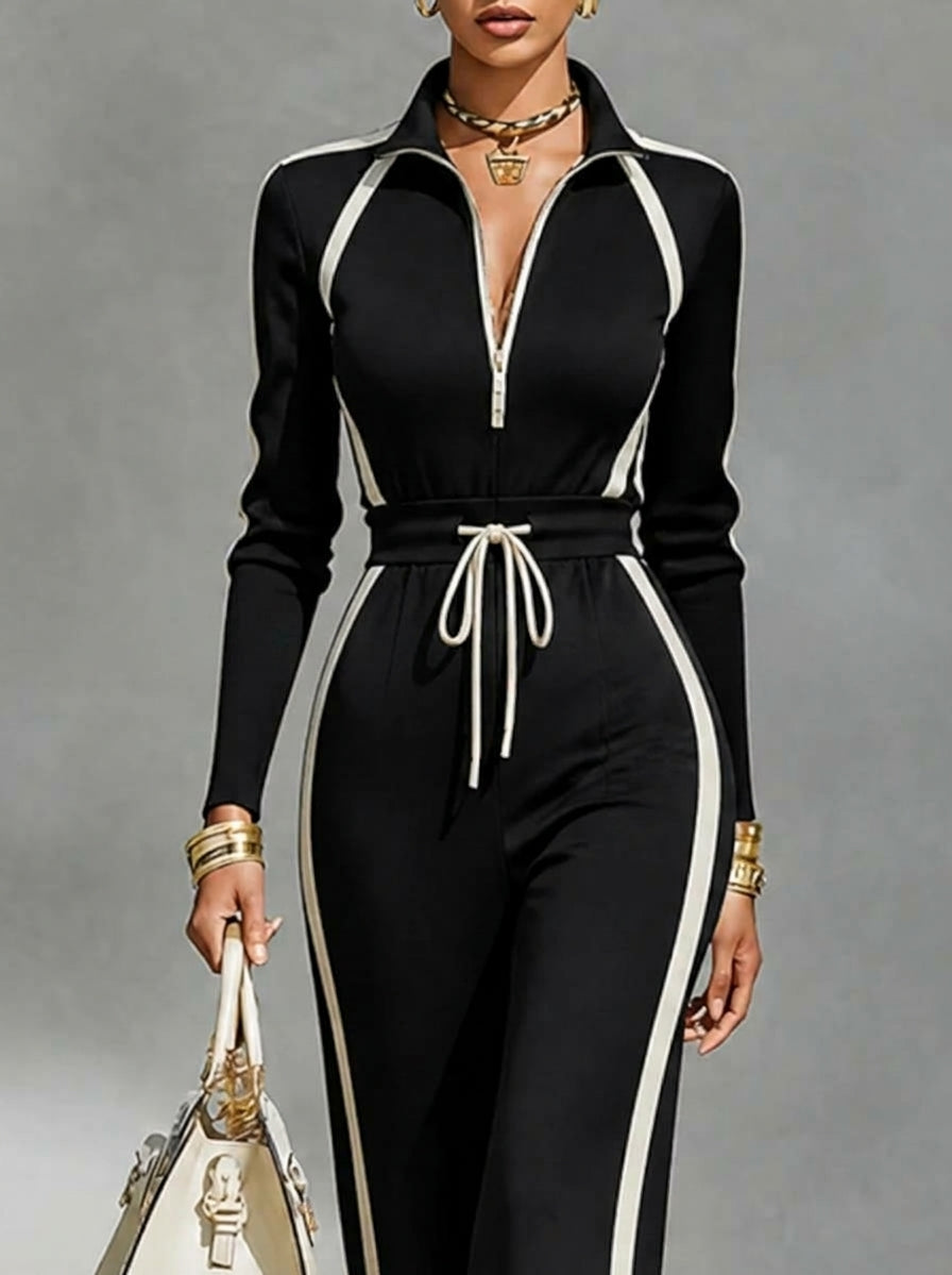 Thessaly | Striped Half-Zip Wide-Leg Jumpsuit