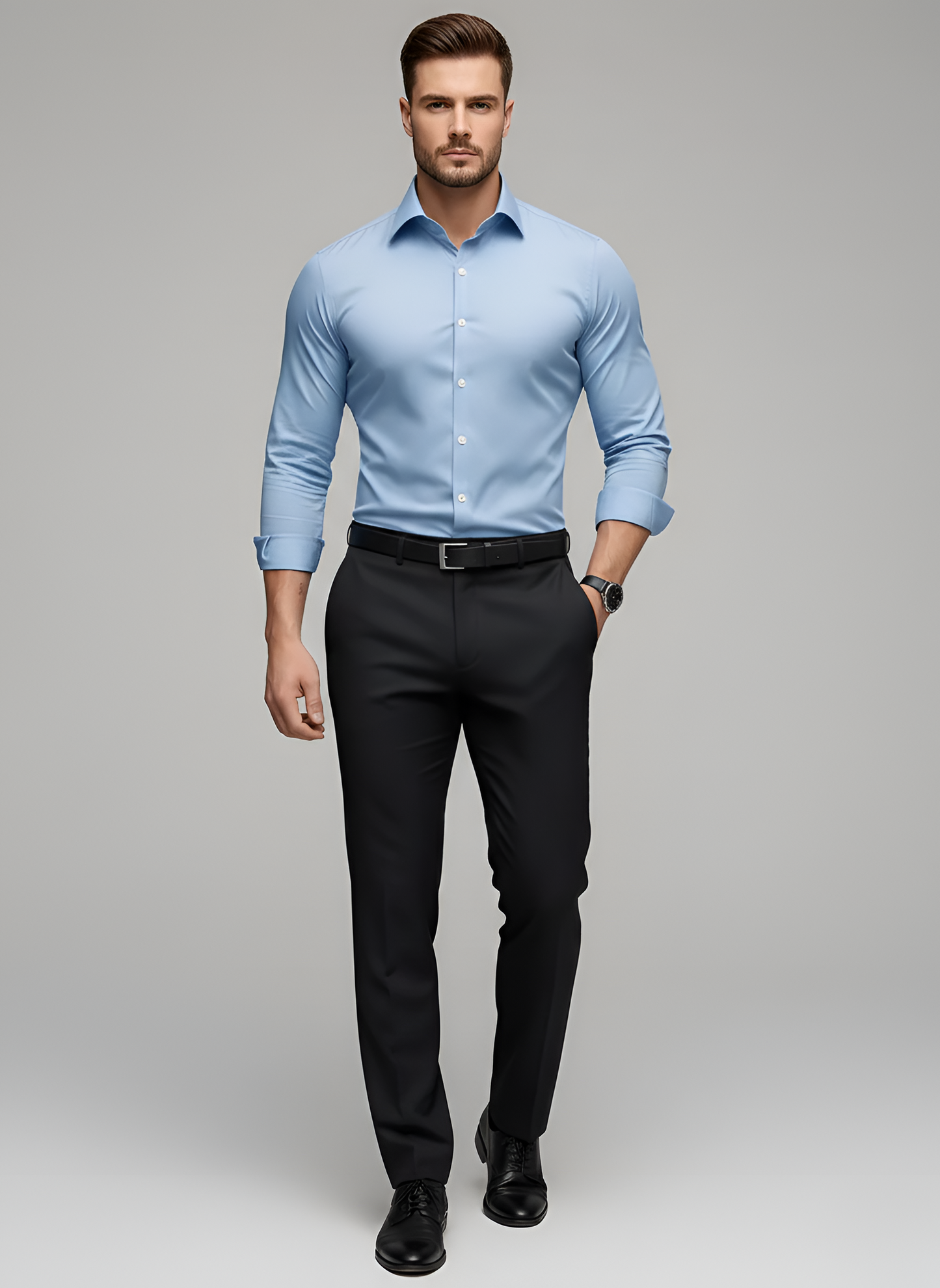 Men's Cotton Blend Dress Shirt | Slim Fit Long Sleeve Wrinkle-Free White Shirt 10