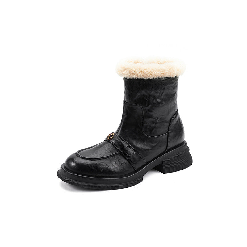 Brynn | Faux Shearling Trim Chunky Ankle Boots