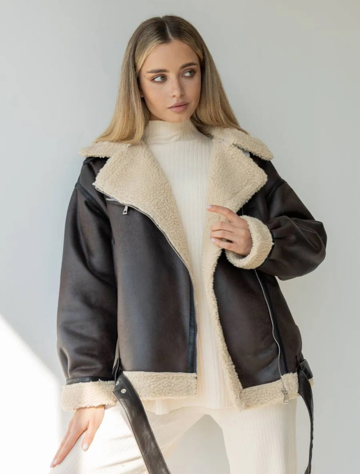 Sloane | Oversized Fleece-Lined Moto Jacket