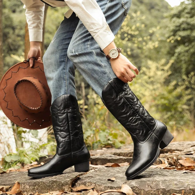 Men's Retro Western Cowboy Mid-Calf Boots