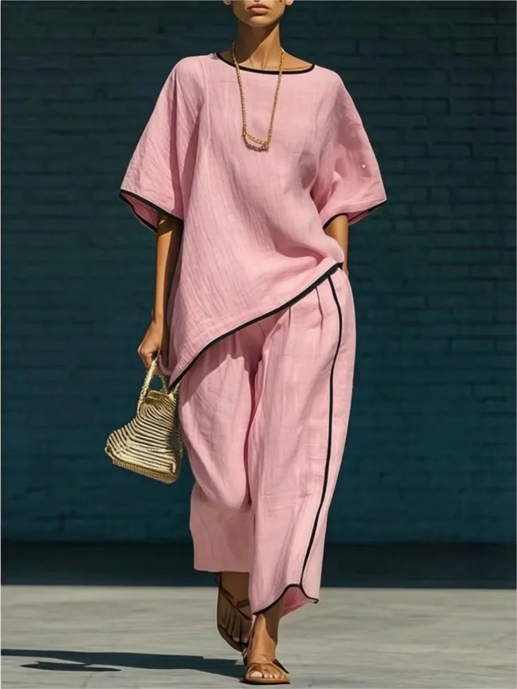 Haven Beck Anila Linen Cropped Pant Set Breathable Summer Outfit