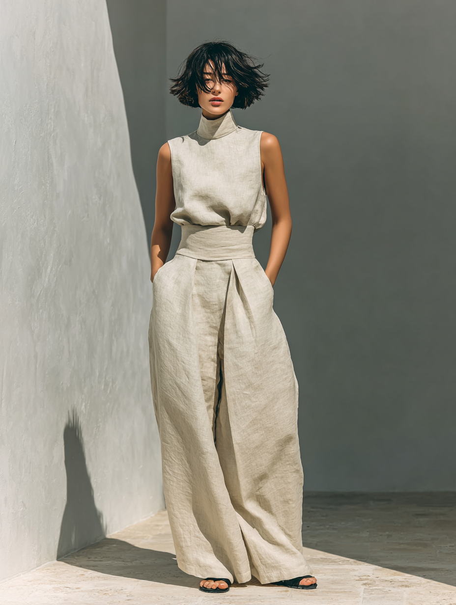 Women's Cotton Linen Blend Loungewear | Relaxed Two-Piece Set with Sleeveless Blouse and Wide-Leg Pants 7
