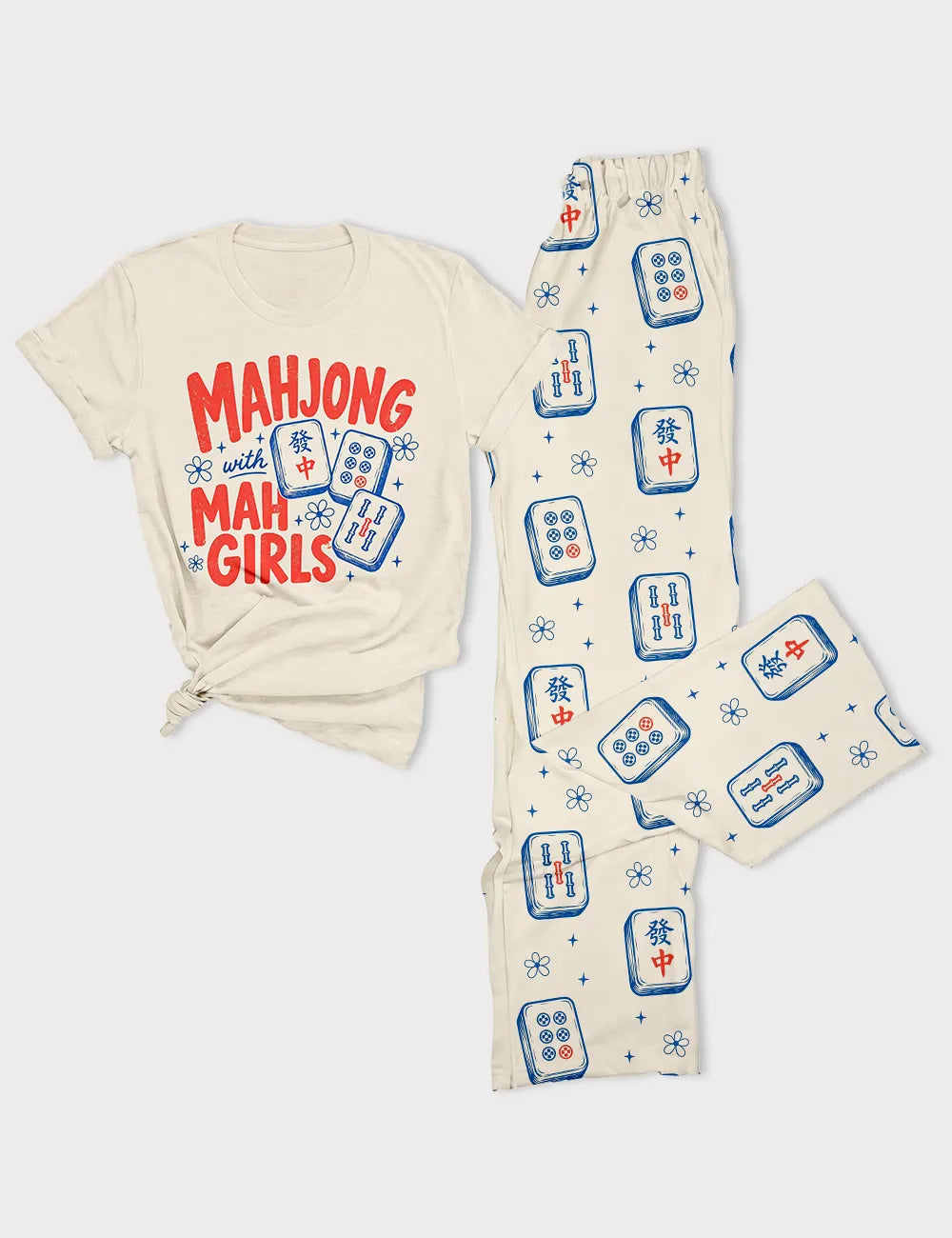 Women's Mahjong With Mah Girls Funny Mahjong Social Club Short Sleeve Cotton T-Shirt Pajama Set