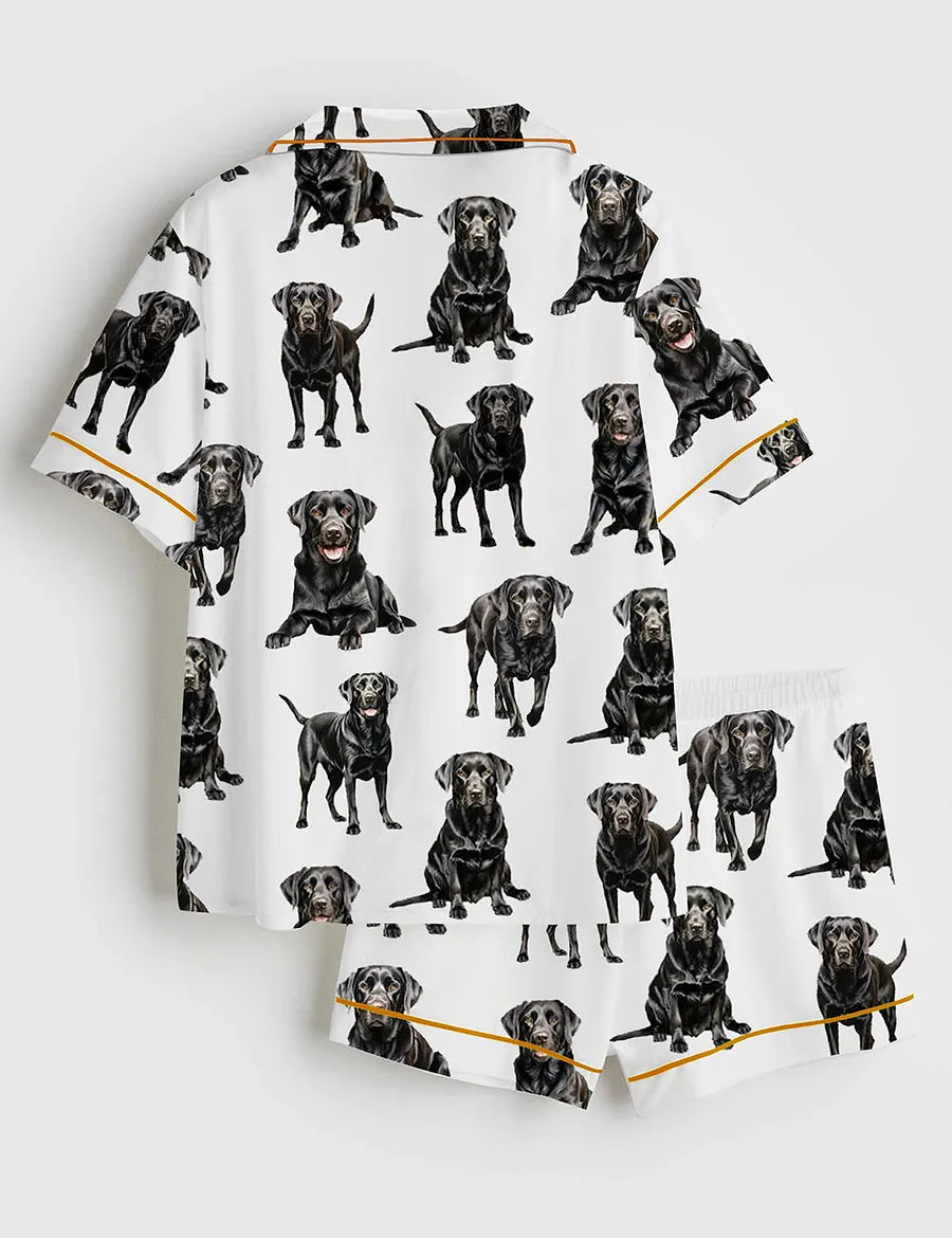 Women's Black Labrador Satin Pajama Set