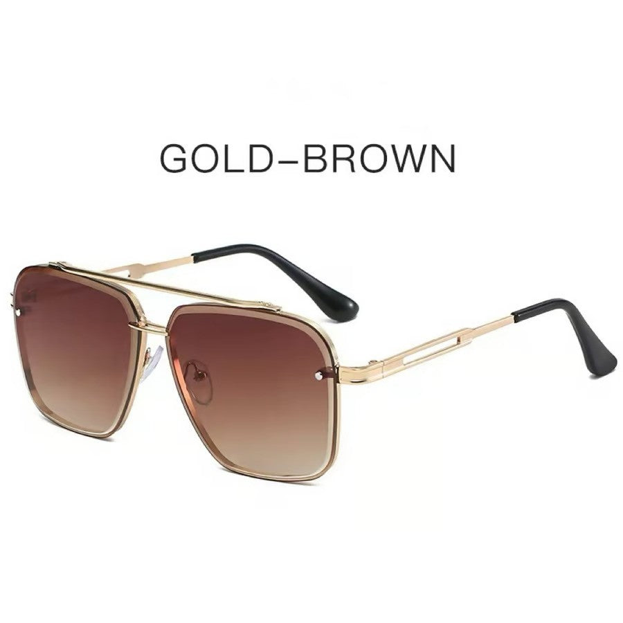 Oversized Retro Metal Frame Sunglasses – Unisex Design with UV Protection