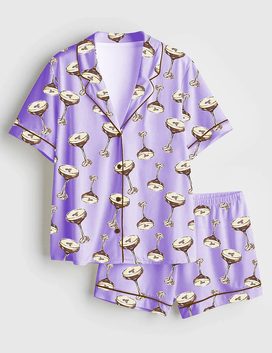 Women's Espresso Martini Wedding Drink Satin Pajama Set