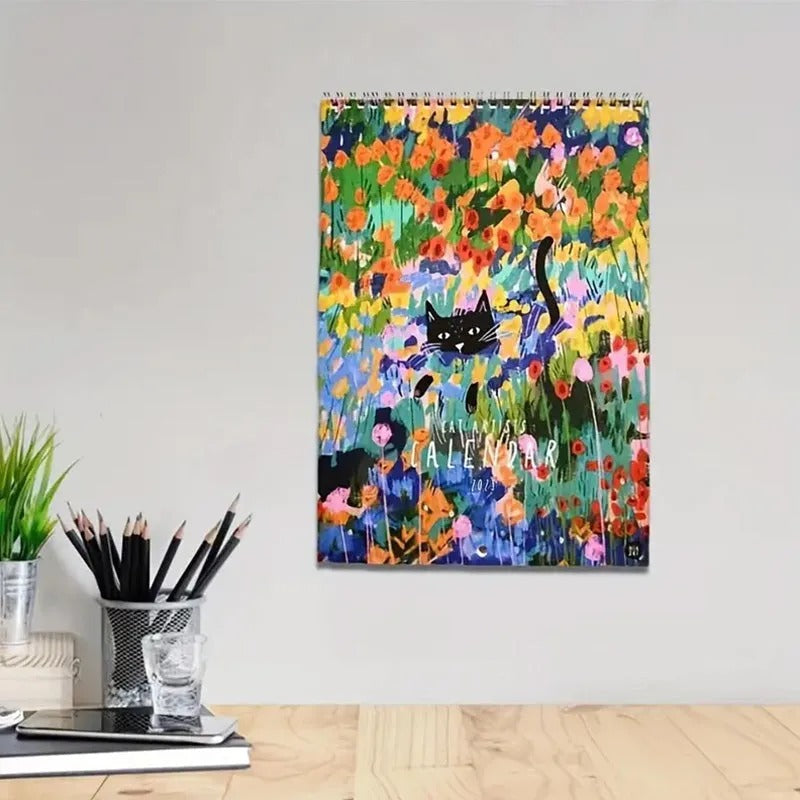 2025 Cat Art Wall Calendar with Thematic Illustrations
