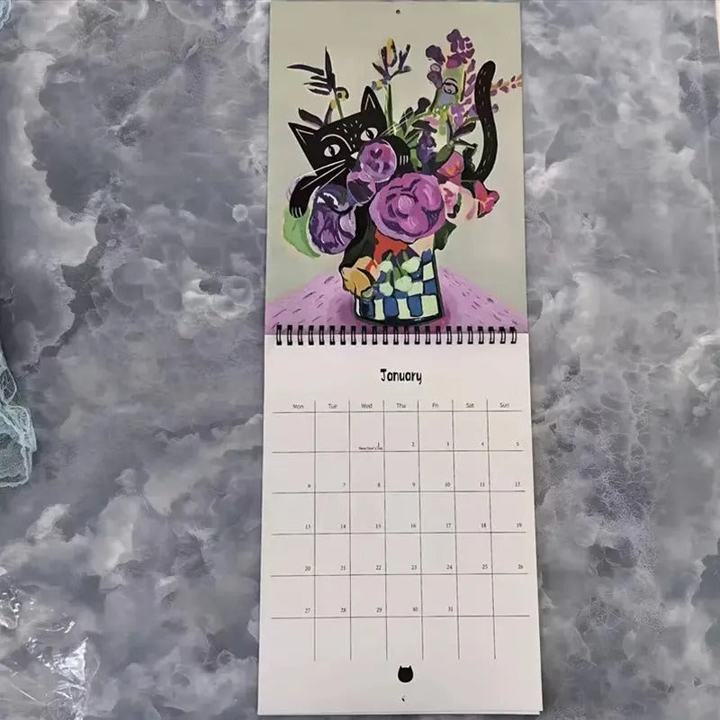 2025 Cat Art Wall Calendar with Thematic Illustrations