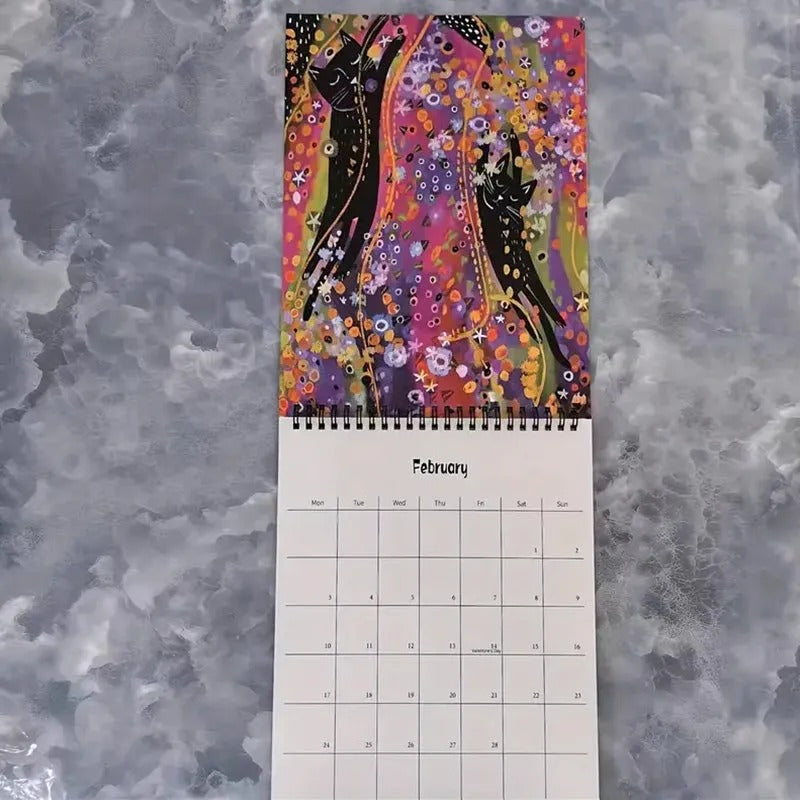 2025 Cat Art Wall Calendar with Thematic Illustrations
