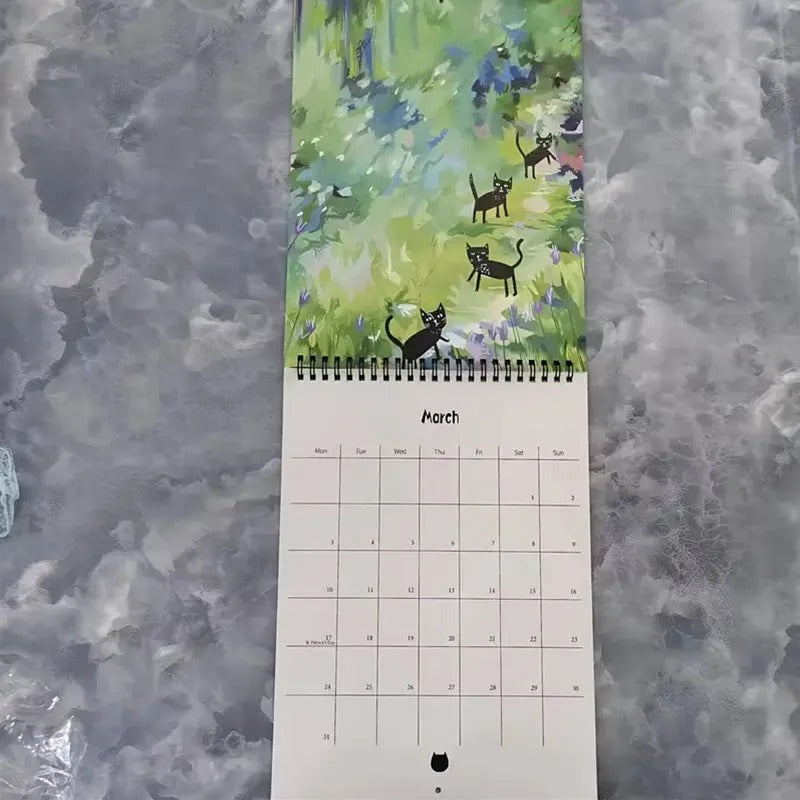 2025 Cat Art Wall Calendar with Thematic Illustrations