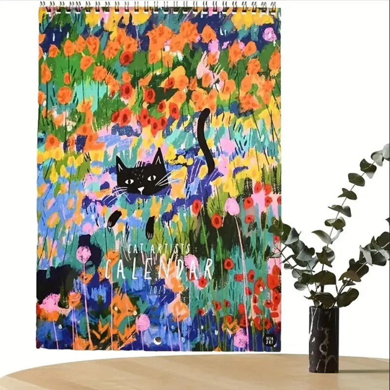 2025 Cat Art Wall Calendar with Thematic Illustrations