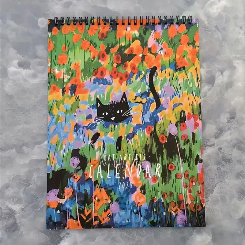 2025 Cat Art Wall Calendar with Thematic Illustrations