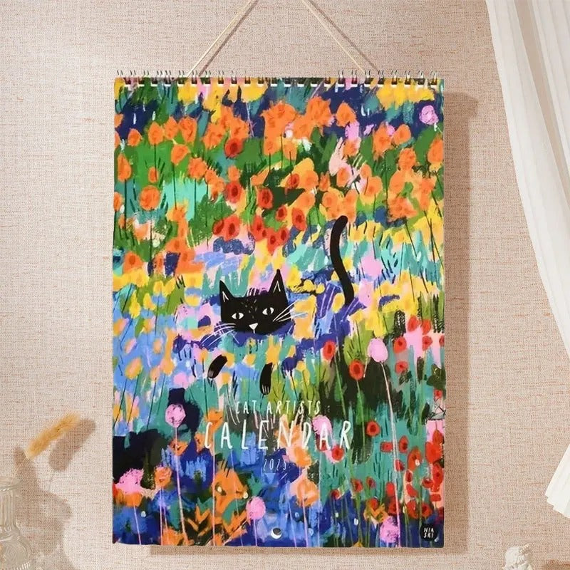 2025 Cat Art Wall Calendar with Thematic Illustrations