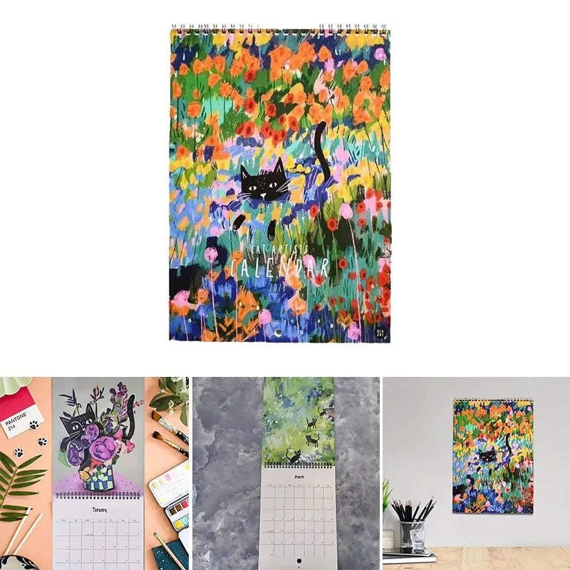 2025 Cat Art Wall Calendar with Thematic Illustrations