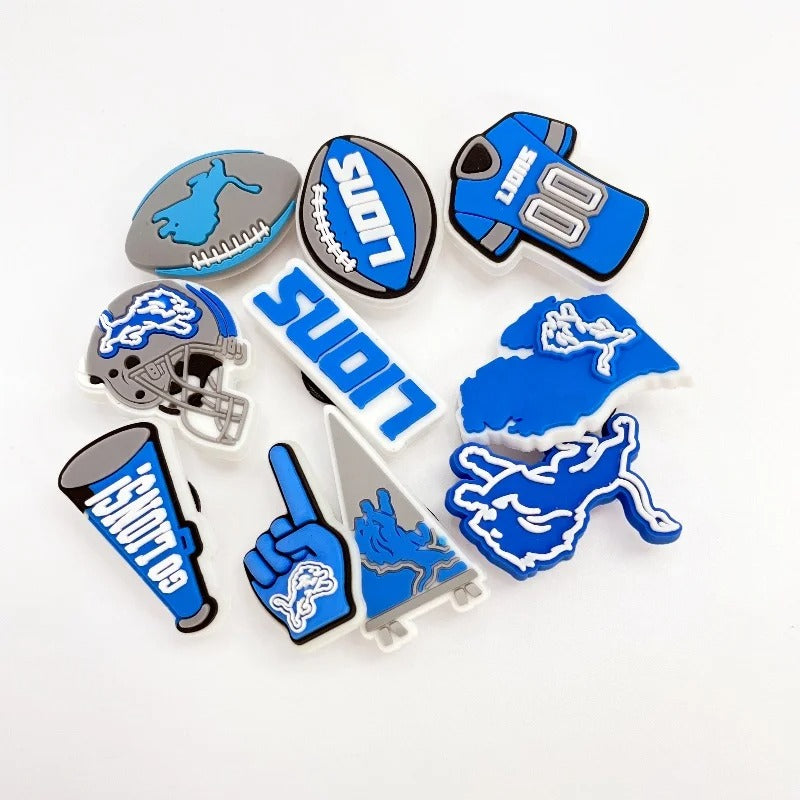 10-Piece Detroit Lions Football Shoe Charm Set for Clogs and Slides – Lions Theme PVC Accessories