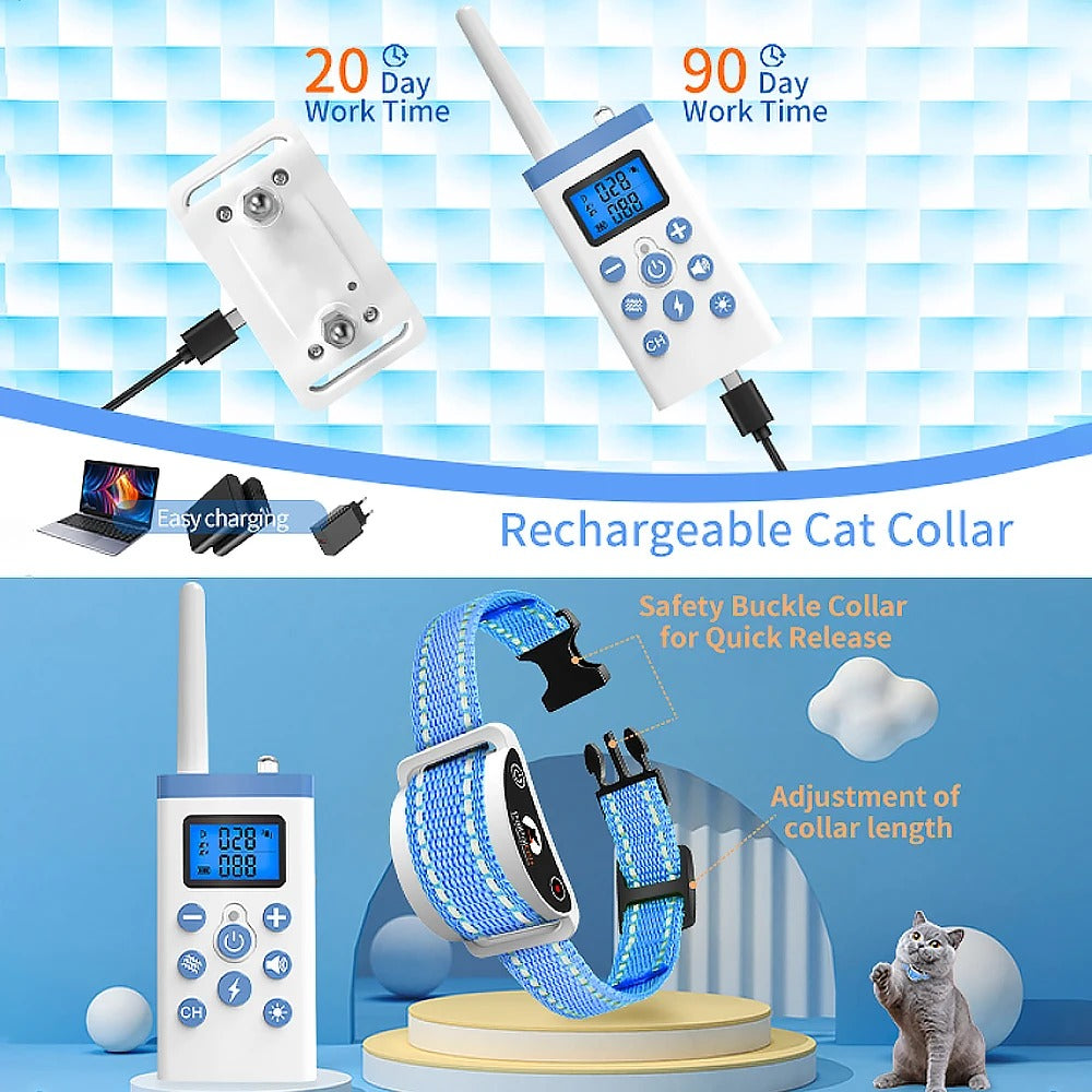 Cat Shock Collar with Remote, Cat Training Collar for Cat Stop Meowing, Cat Meow Collar with 2 Modes Remote Training and Auto Anti-Meow