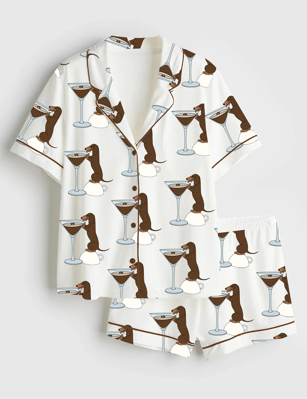 Women’s Dachshund Teeni Weeni Espresso Martini Short Sleeve Satin Pajama Set