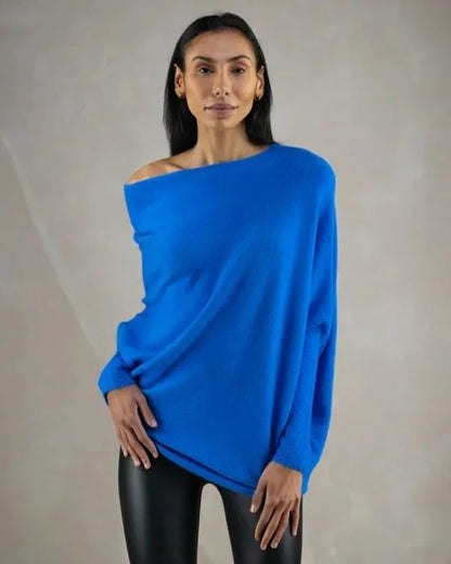 Asymmetric Draped Jumper Women's Oversized Soft Knit Swing Collar Pullover Top