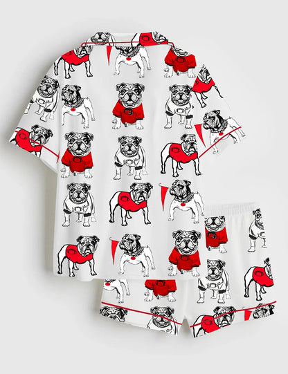 Women's Bulldogs Football Short Sleeve Satin Pajama Set