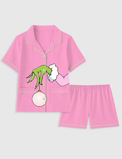 Women's Christmas Grinch Pocket Cotton Pajama Set