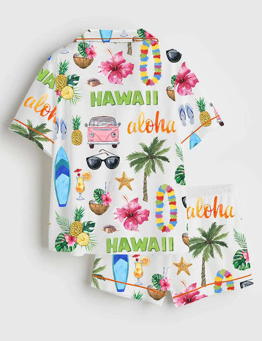 Women's Hawaii Travel Short Sleeve Satin Pajama Set
