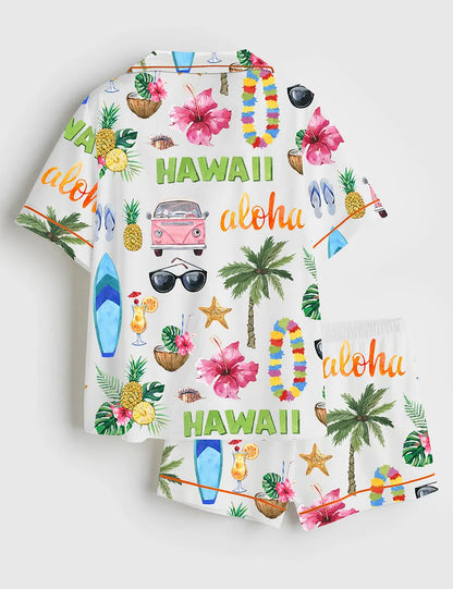 Women's Hawaii Travel Short Sleeve Satin Pajama Set
