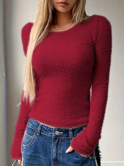 Women's Fuzzy Knit Long Sleeve Top