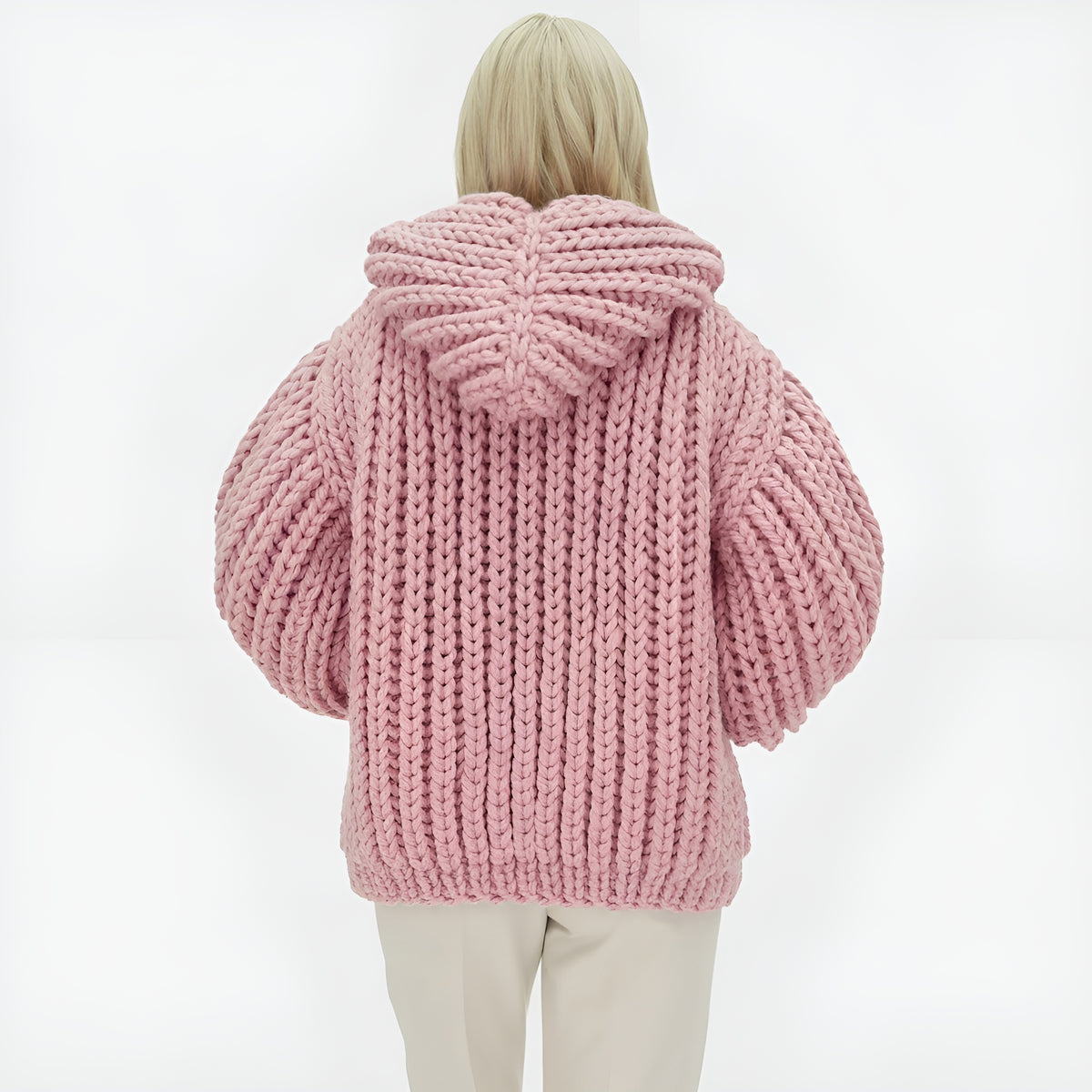 Oversized Cable Knit Hooded Open Front Cardigan For Women
