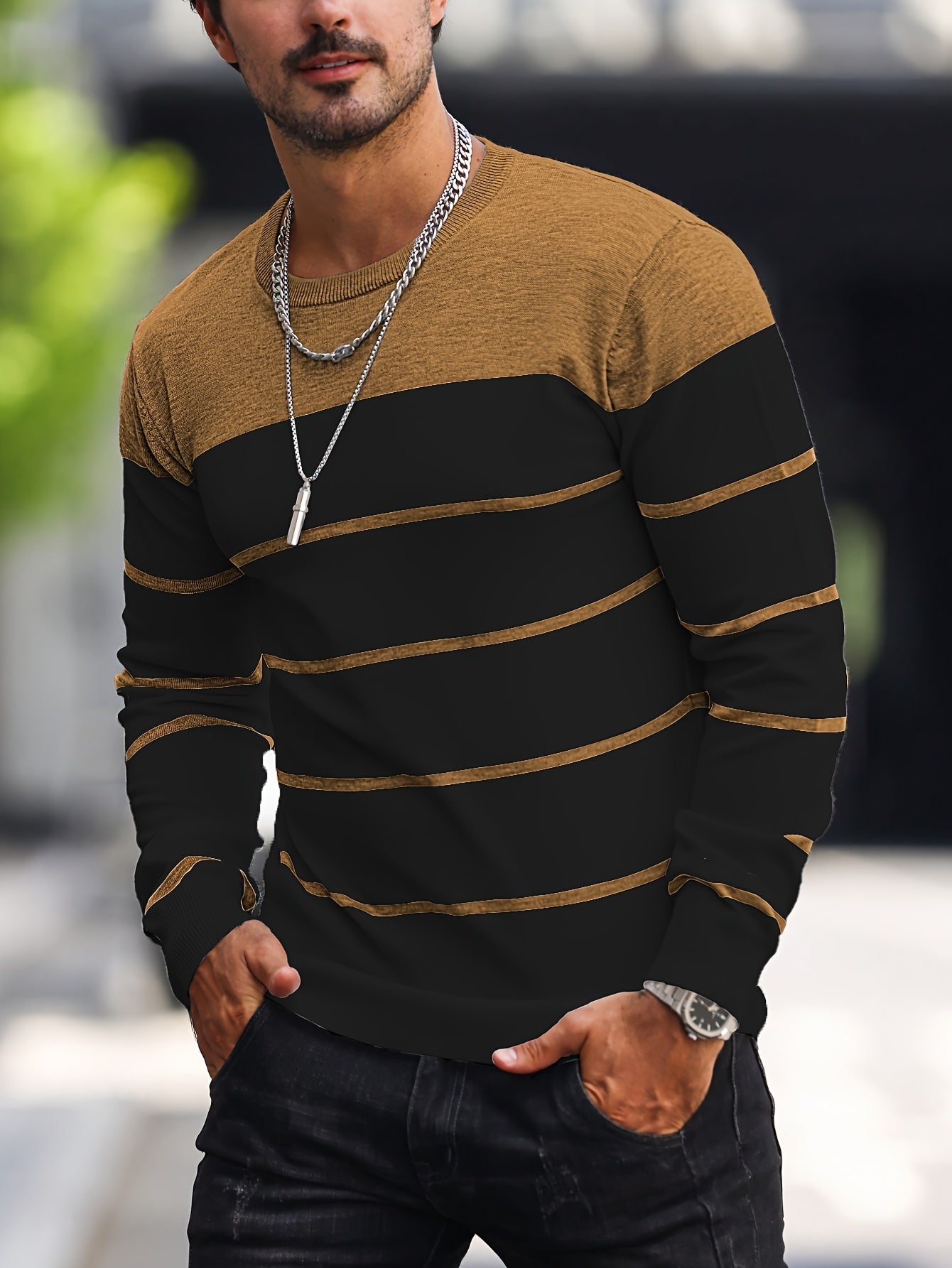 Men's Striped Crew Neck Sweater