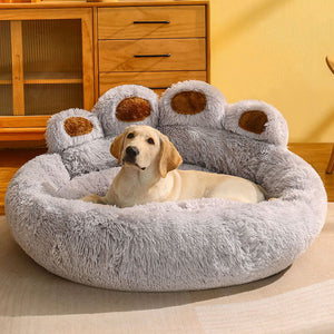 Warm and Fluffy Calming Dog & Cat Bed - Bear Paw-Shaped Pet Bed