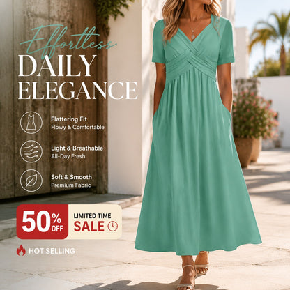 Flowy V-Neck Midi Dress – Soft & Breathable
