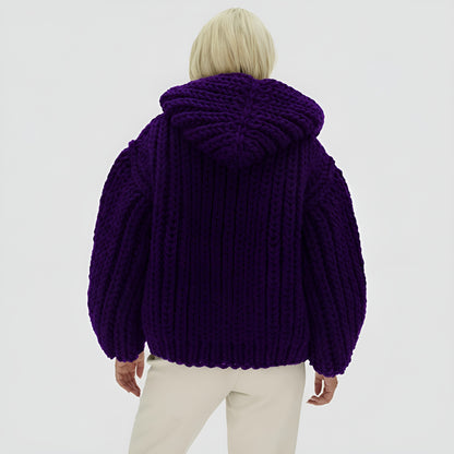 Oversized Cable Knit Hooded Open Front Cardigan For Women