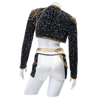 Pop Stars Rumi Costume Kpop Demon Hunters Golden Black Dance Outfit Stage Performance Suit