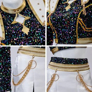 Pop Star Golden Performance Costume Black/White/Gold Stage Dance Outfit Halloween Cosplay