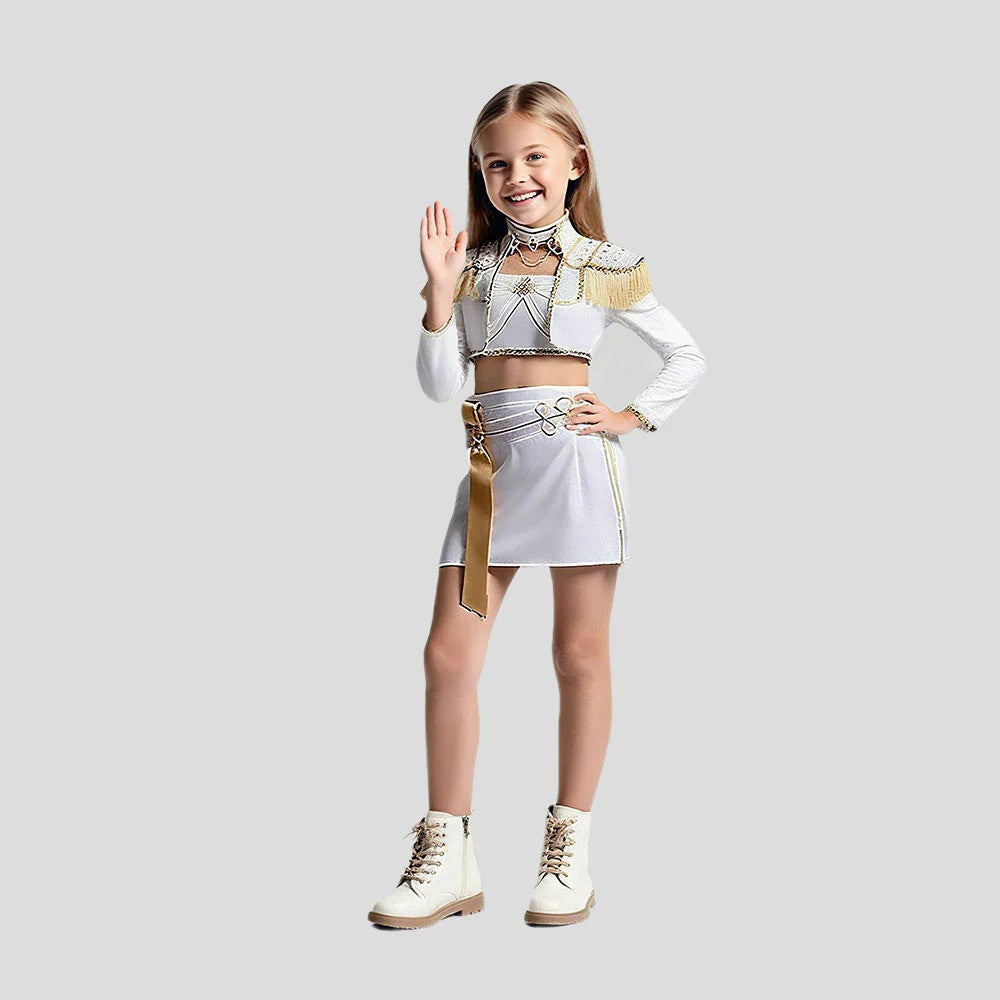 White Pop Star Cosplay Outfit What It Sounds Like Dance Dress Performance Costume