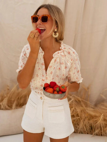 Isabella | Airy Floral-Print Puff Sleeve Blouse