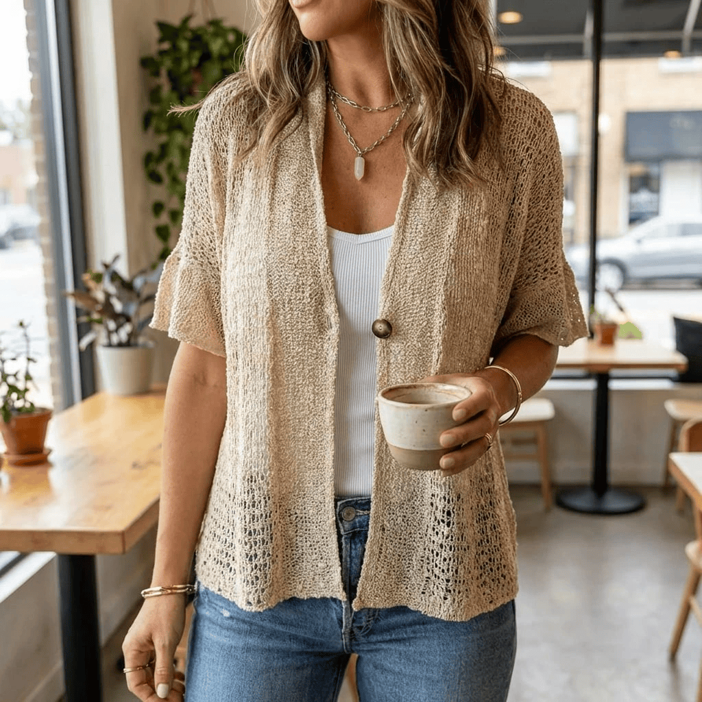 Women's Lightweight Knit Cardigan | Relaxed Short Sleeve Layering Piece