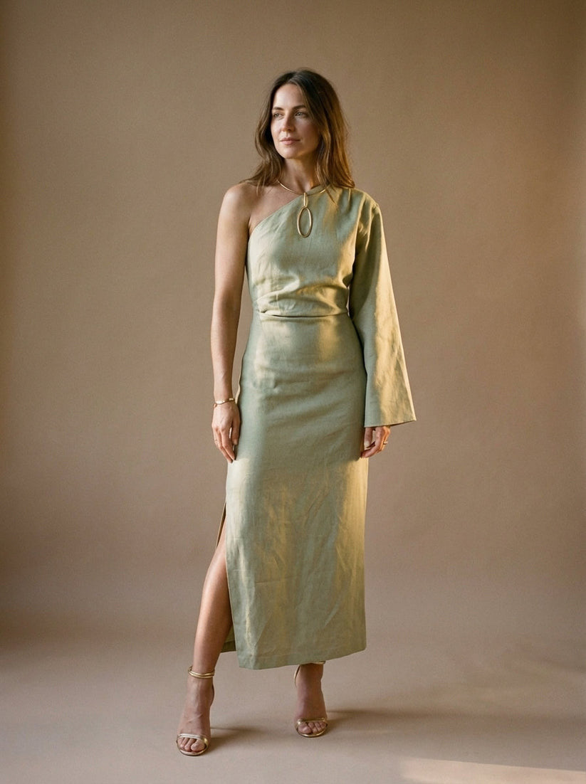 Women's Luxurious Linen Maxi Dress | Elegant One-Shoulder Summer Evening Gown