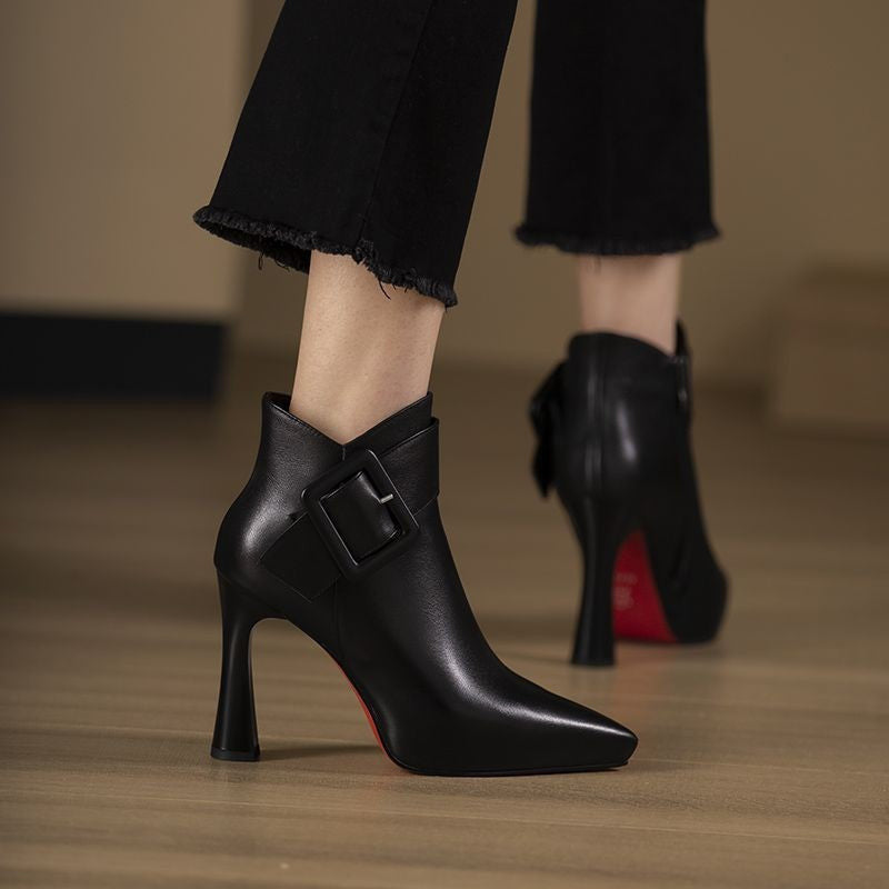 Remy | Leather Buckle Ankle Boots with Flared Heel